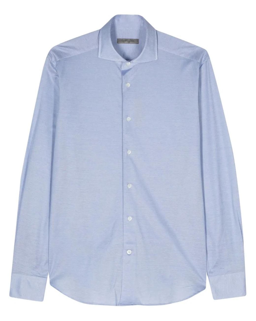 Corneliani Blue Piqué-Weave Shirt for men