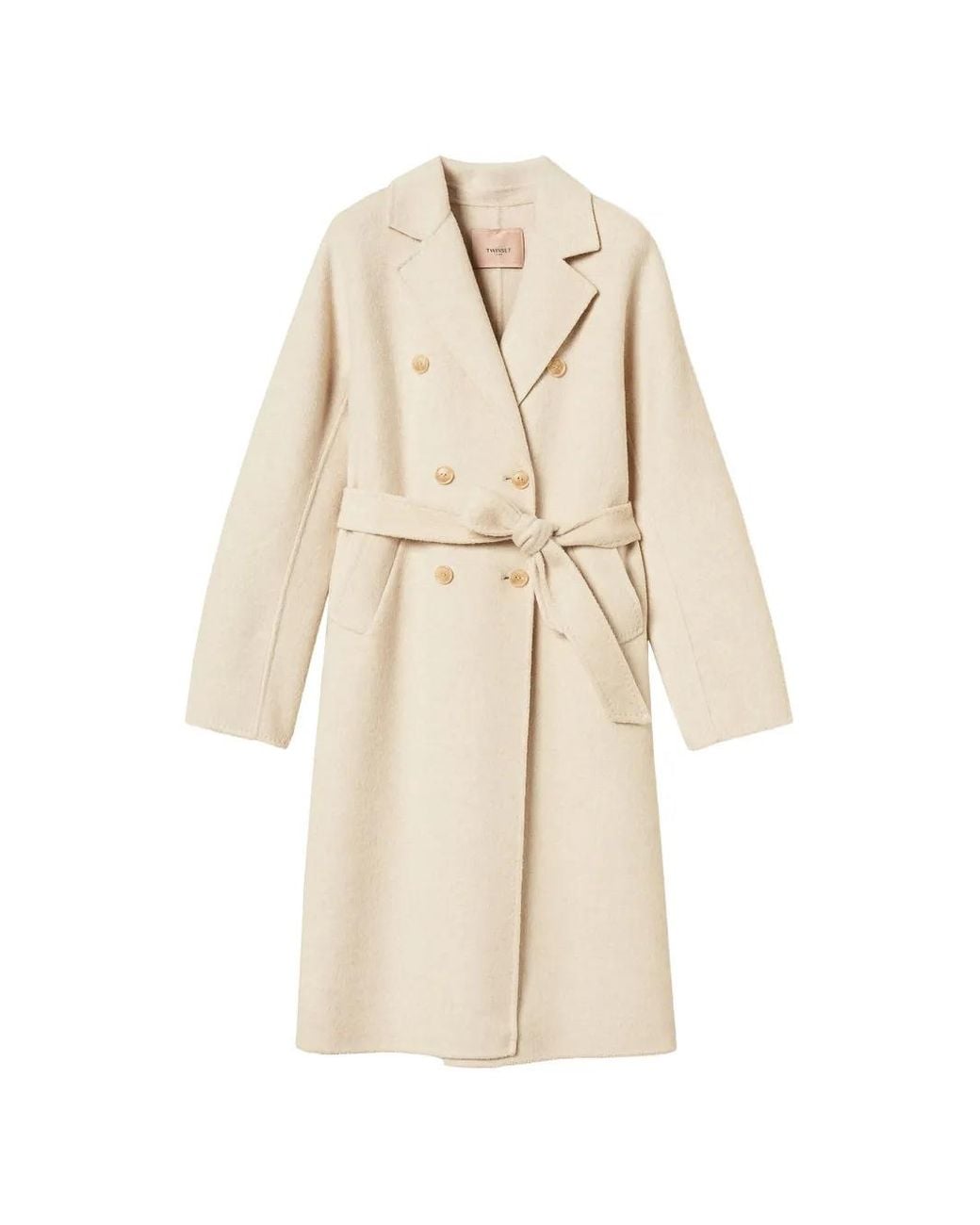 Twinset White Manteau Ceinturé À Boutonnière Croisée