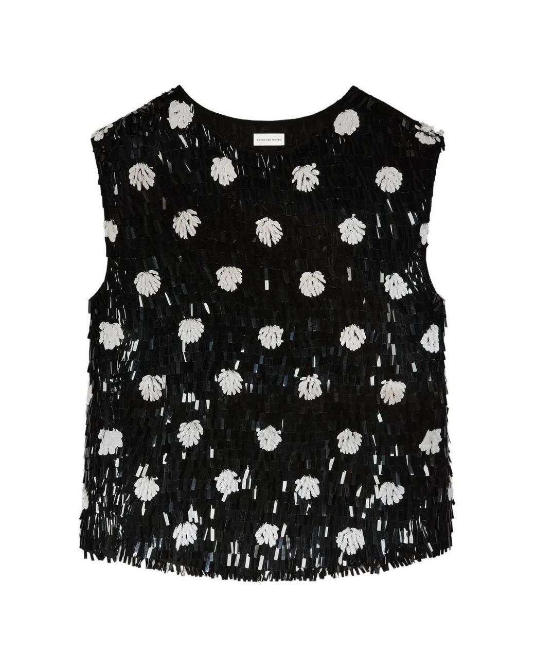 Dries Van Noten Black Embroidered Polka-Dot Silk Top