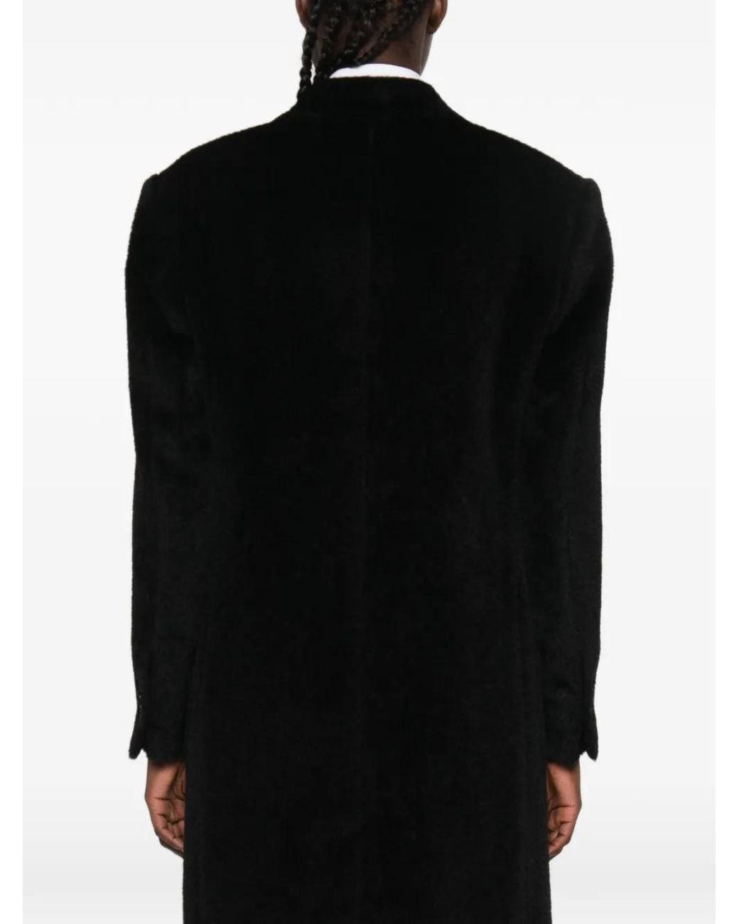 Tagliatore Black Double-Breasted Alpaca-Blend Coat