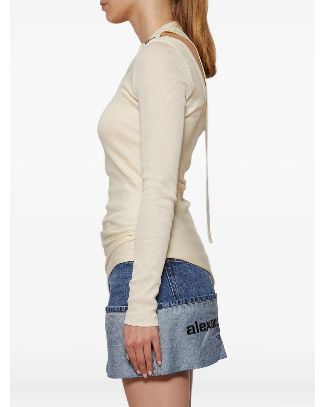 Jean Paul Gaultier White Ribbed Twisted Top