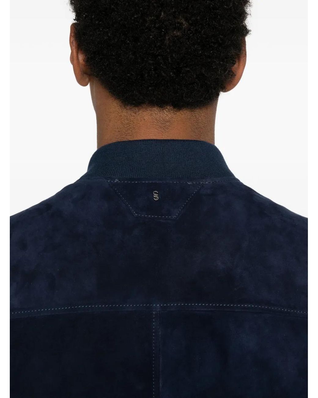 Salvatore Santoro Blue Suede Bomber Jacket for men