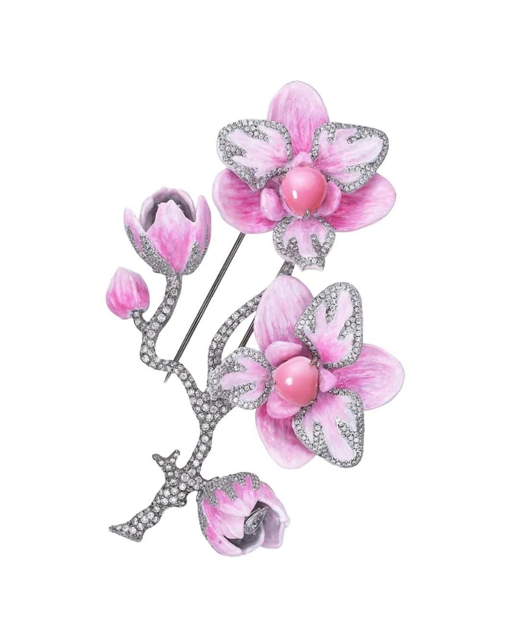 SABOO FINE JEWELS Pink Conch-Pearl And Diamond Flower Brooch