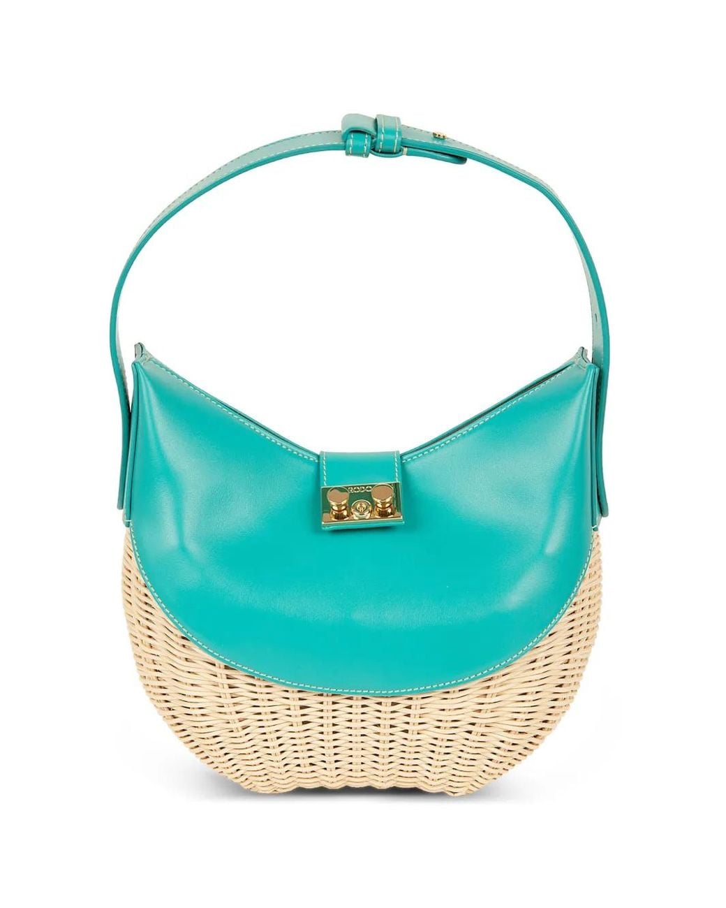 Rodo Blue Willow-Wicker Leather-Trim Tote Bag