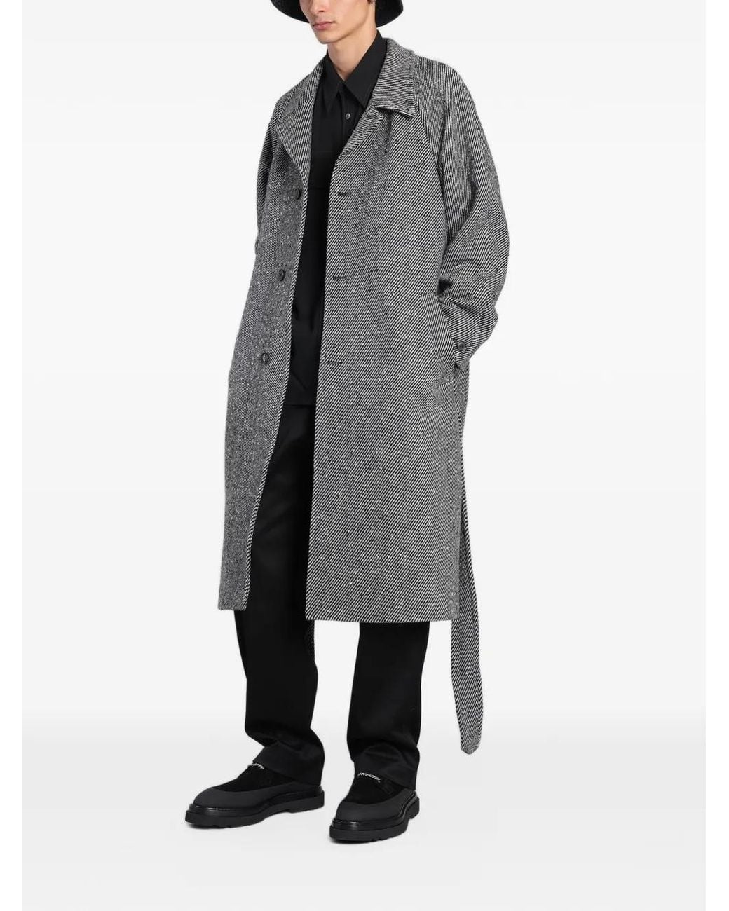 Paul Smith Gray Herringbone Belted Single-Breasted Coat for men