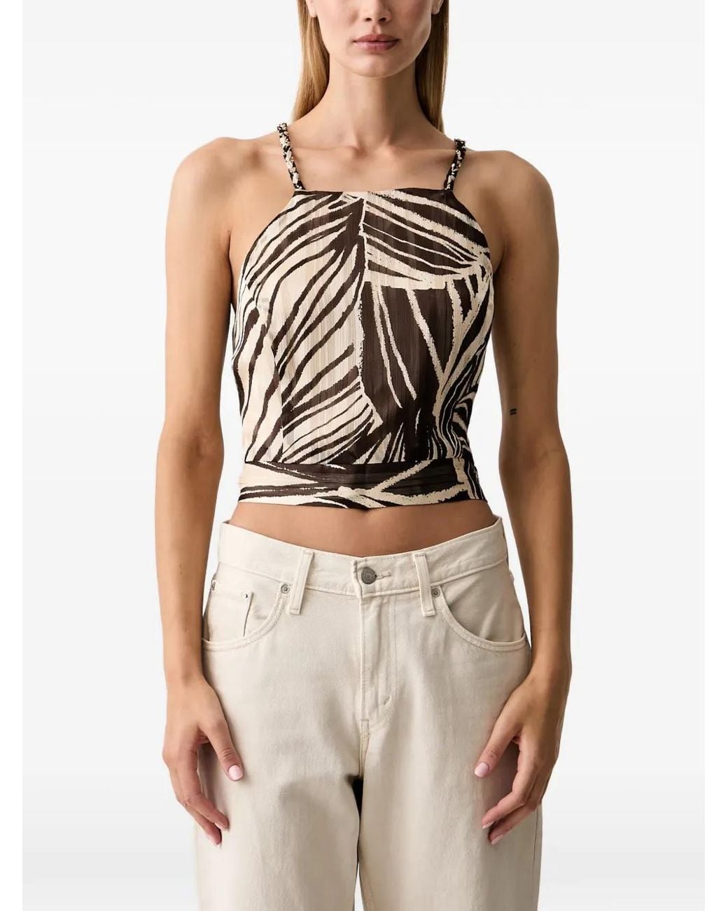 Guess Brown Floral-Print Crop Top