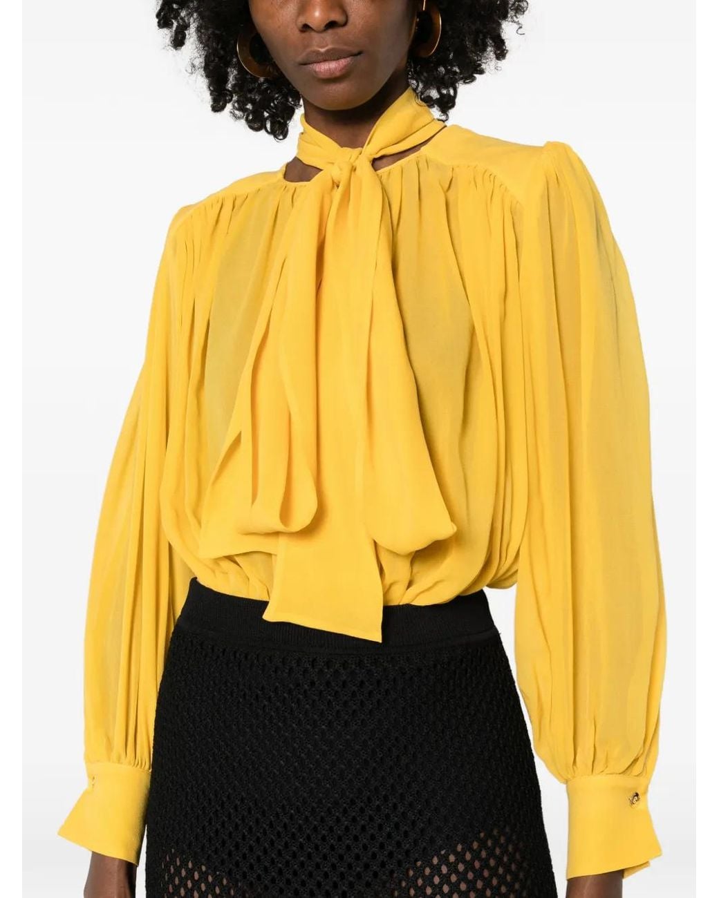Elisabetta Franchi Yellow Pleated Tie Bodysuit