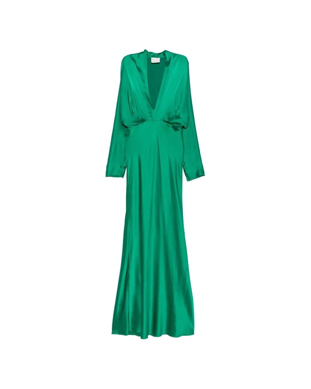 Forte_forte Green Satin-Finish Pleated Dress