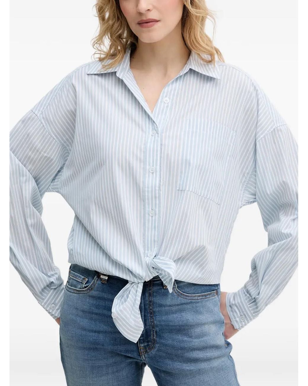 Benetton Blue T-Shirt Rayé À Épaules Tombantes