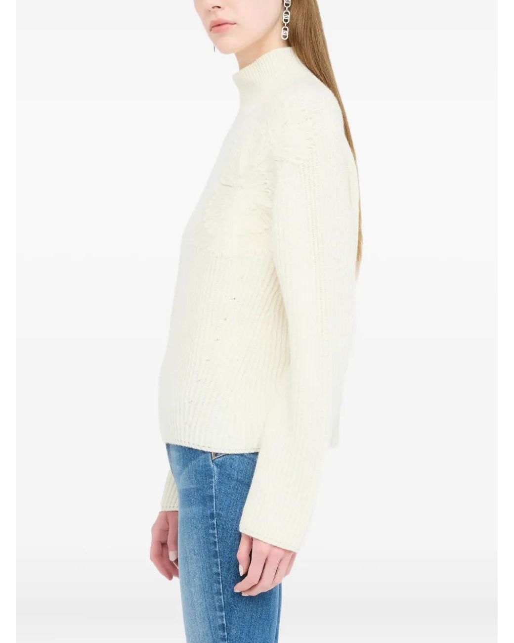 Liu Jo White High-Neck Embellished Sweater
