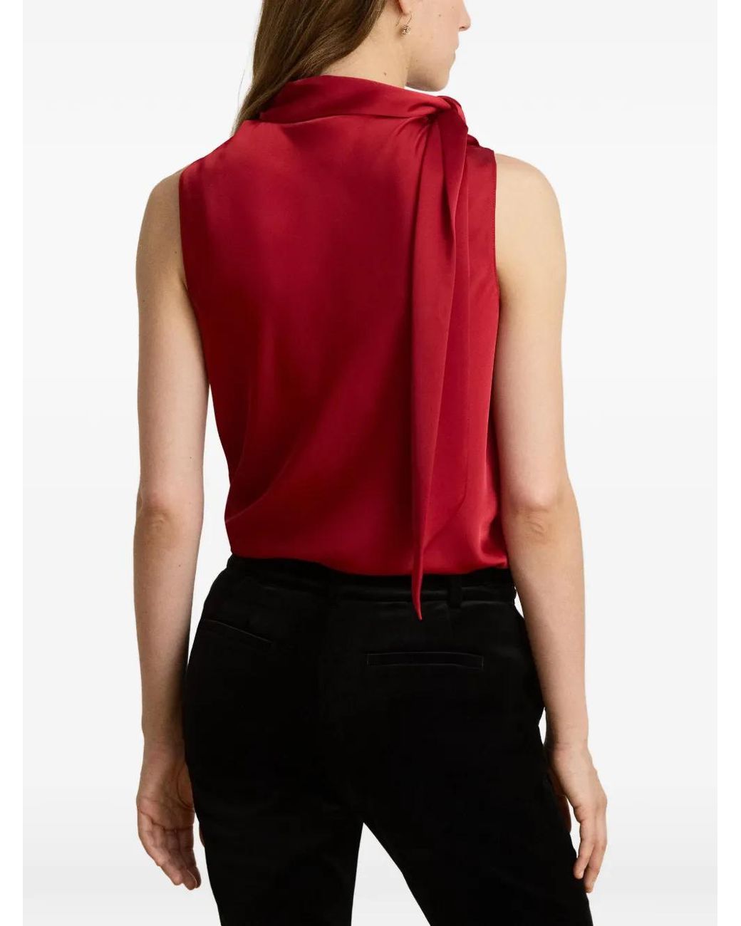 Ralph Lauren Red Tie-Neck Sleeveless Blouse