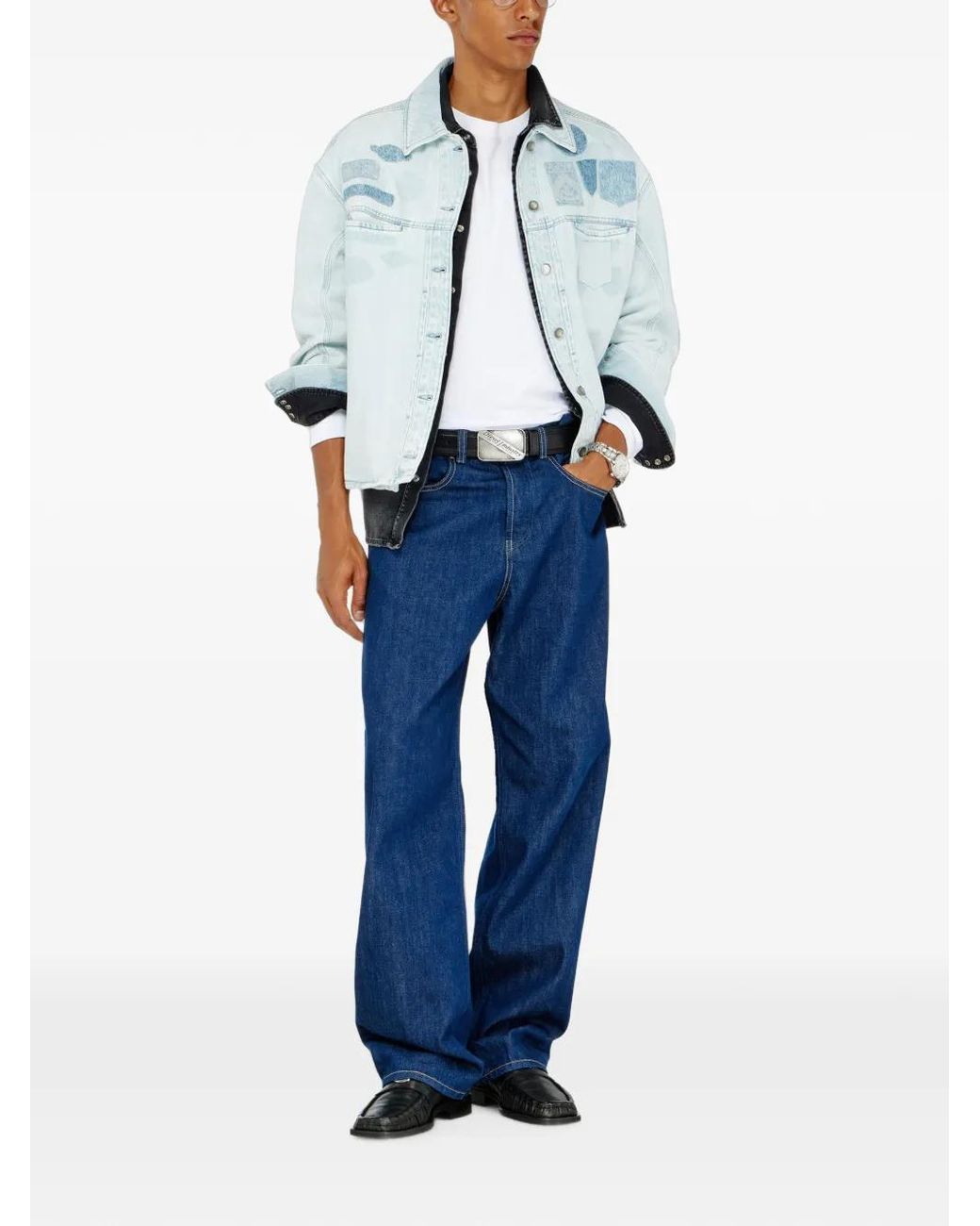 DIESEL Blue Denim Overshirt With Patch Effects