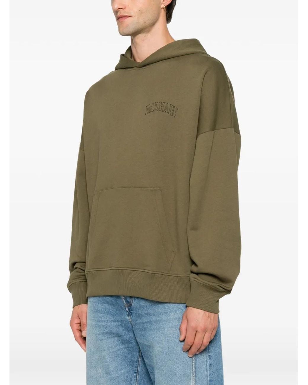 Balmain Green Logo-Print Cotton Hoodie for men