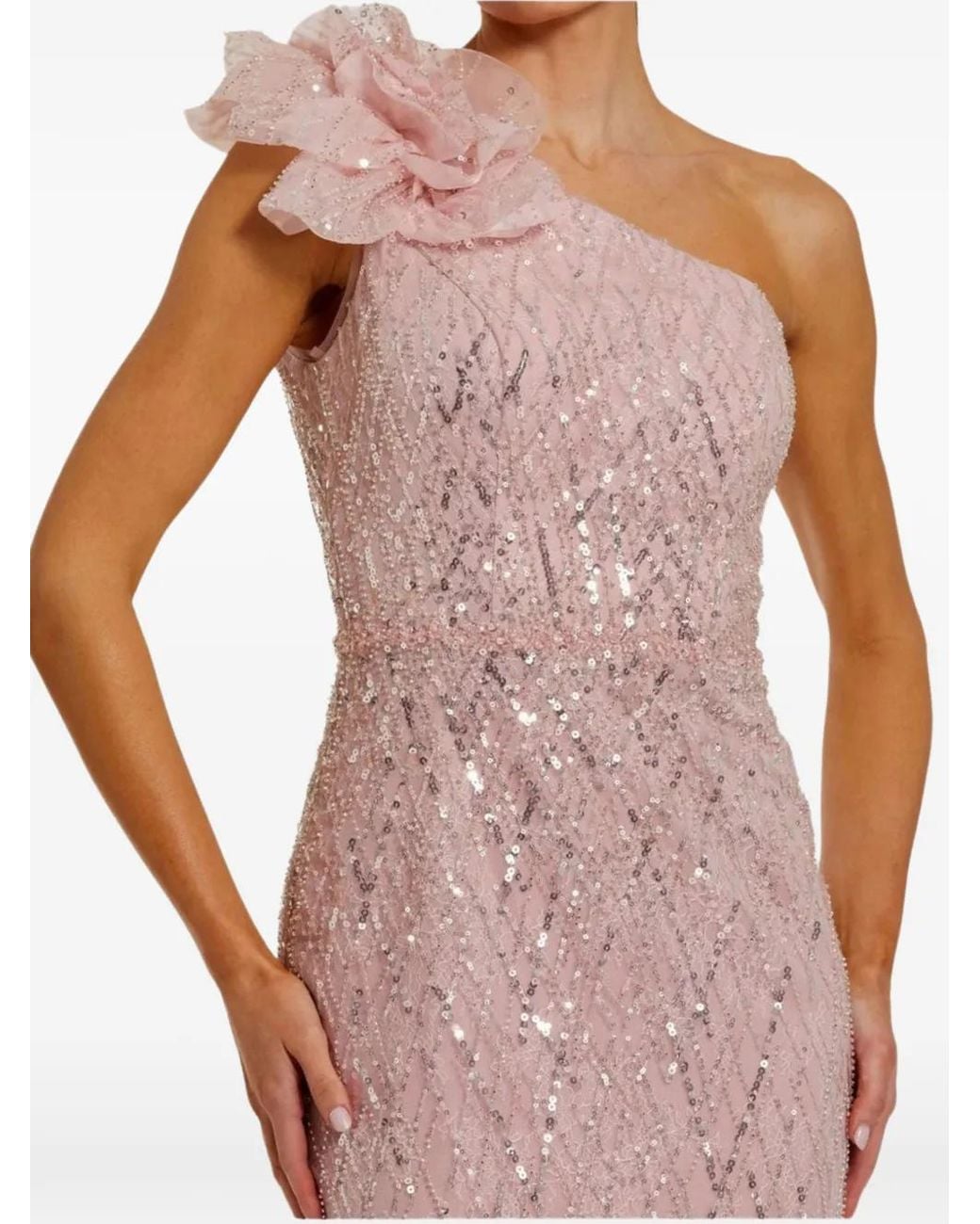 Mac Duggal Pink One-Shoulder Sequin-Embellished Maxi Dress