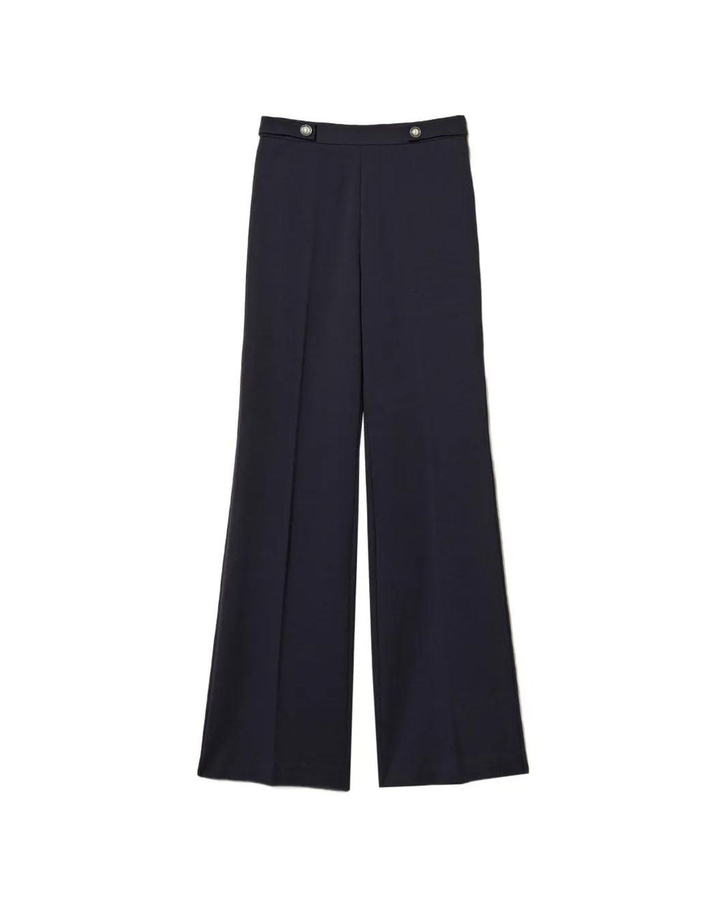 Twinset Blue Wide Leg Trousers With Pearl Buttons