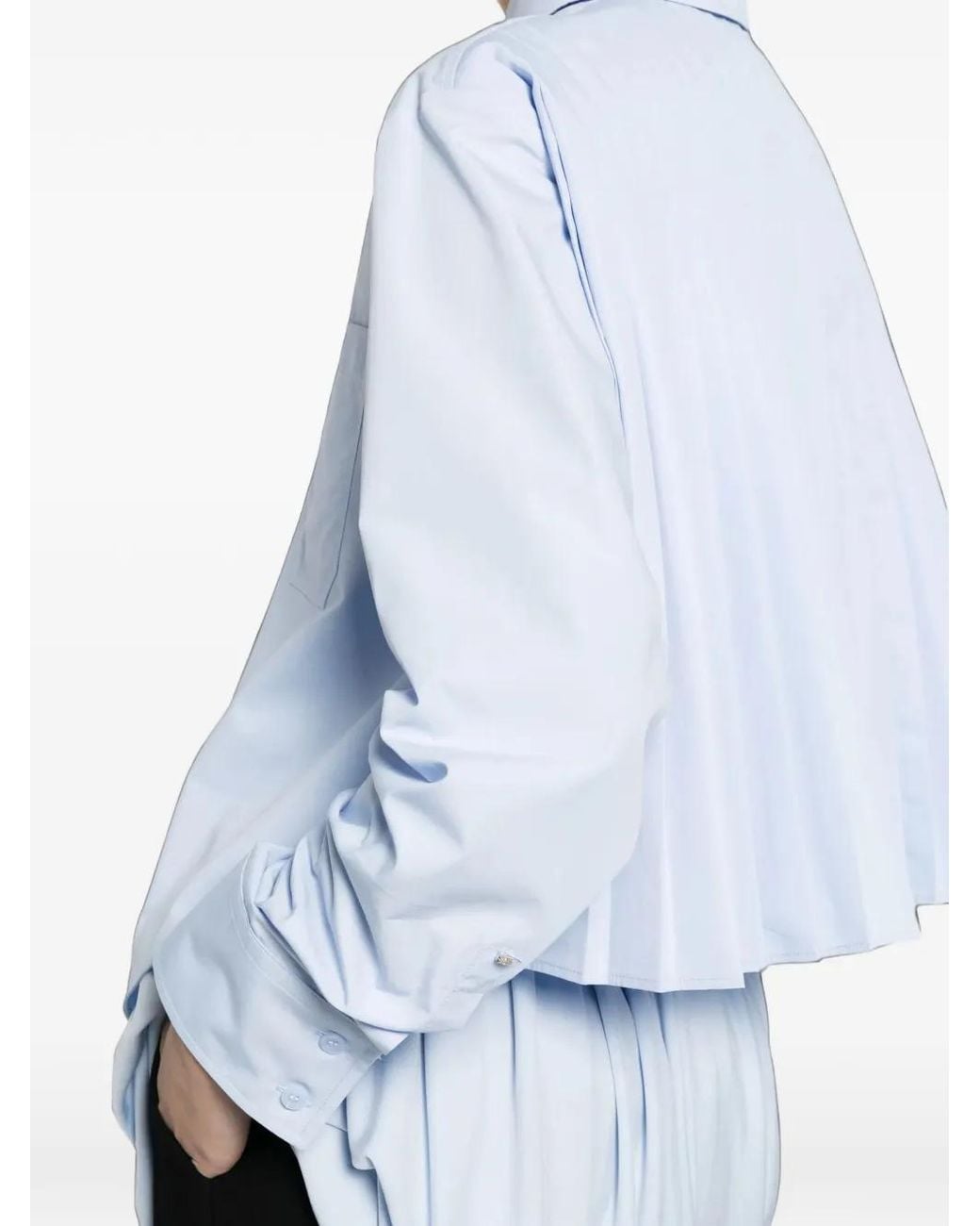 Sportmax Blue Cotton Cropped Shirt With Pleated Back