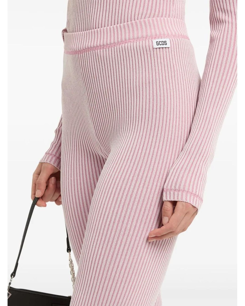 Gcds Pink Ribbed Knit Flared Trousers