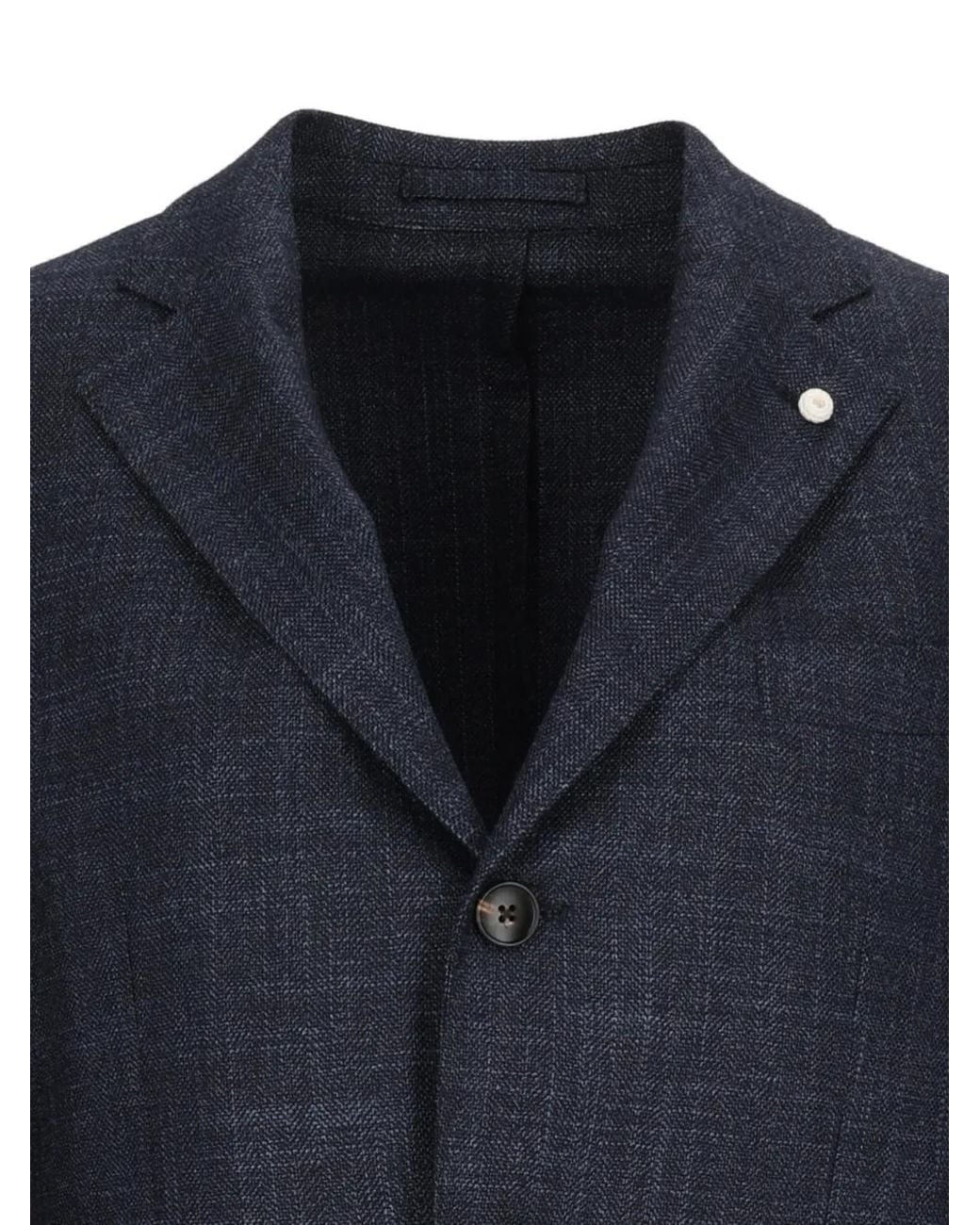 Luigi Bianchi Blue Check-Pattern Notched-Lapel Blazer for men