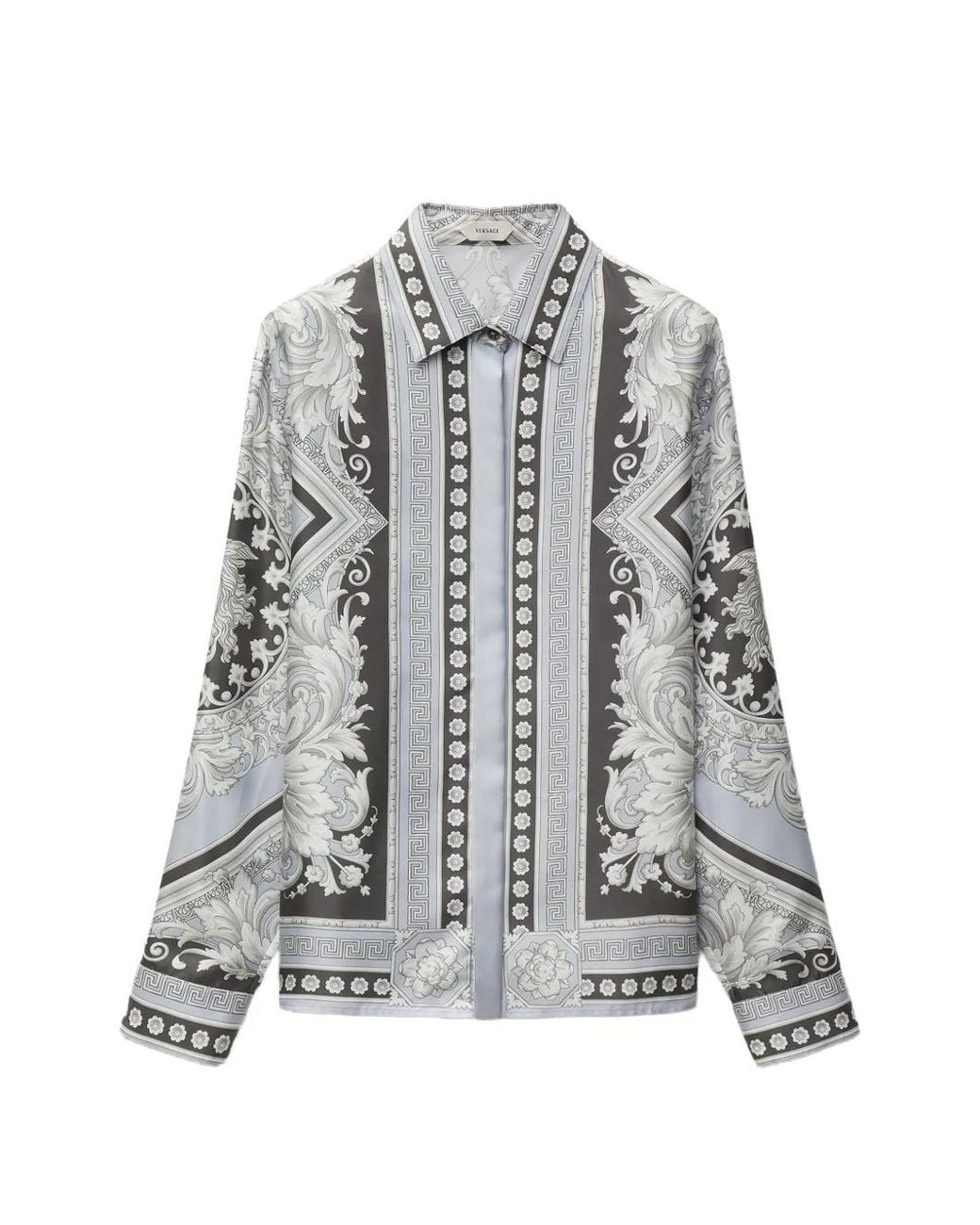 Versace Gray Printed Silk Twill Shirt