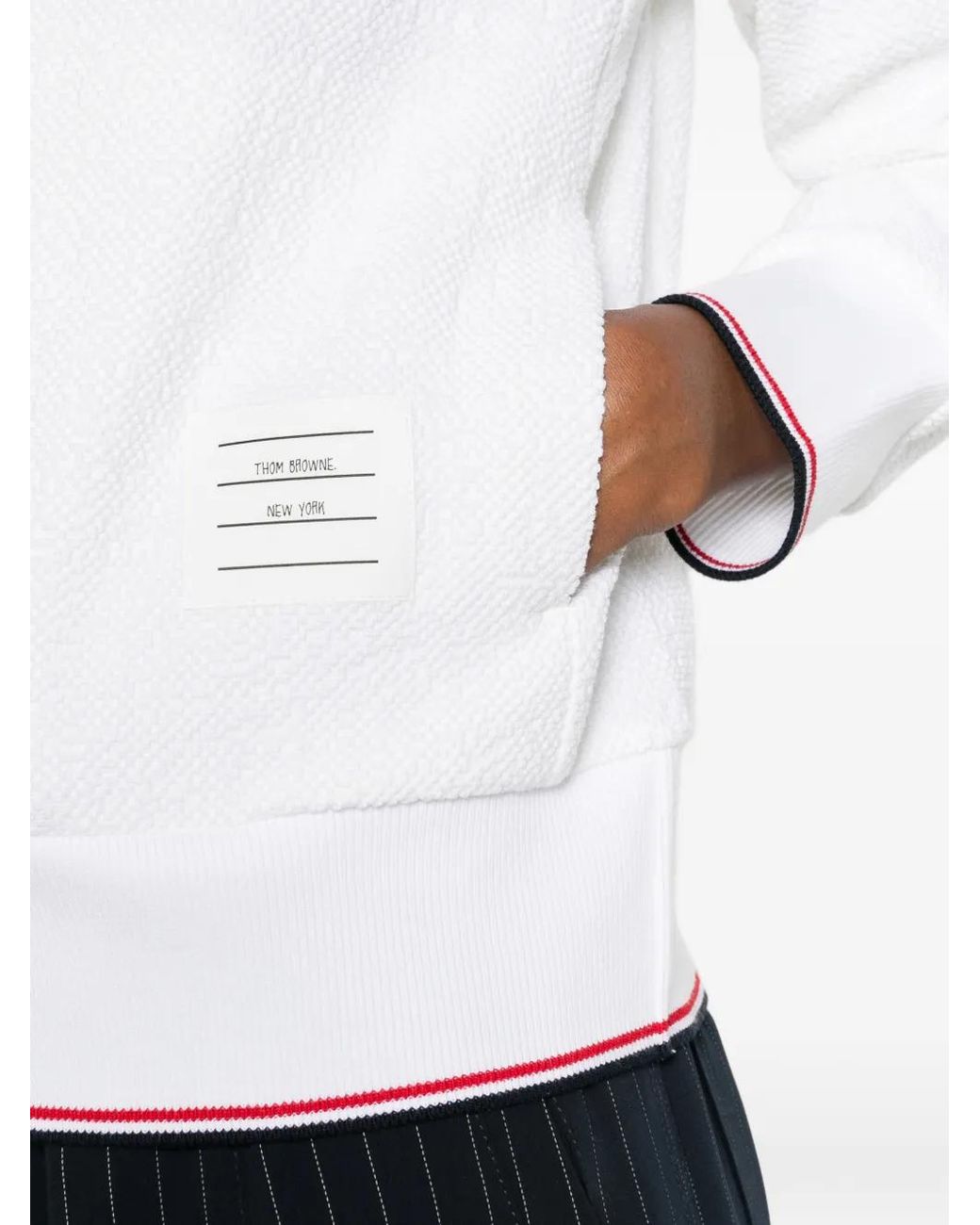 Thom Browne White Logo-Patch Hoodie