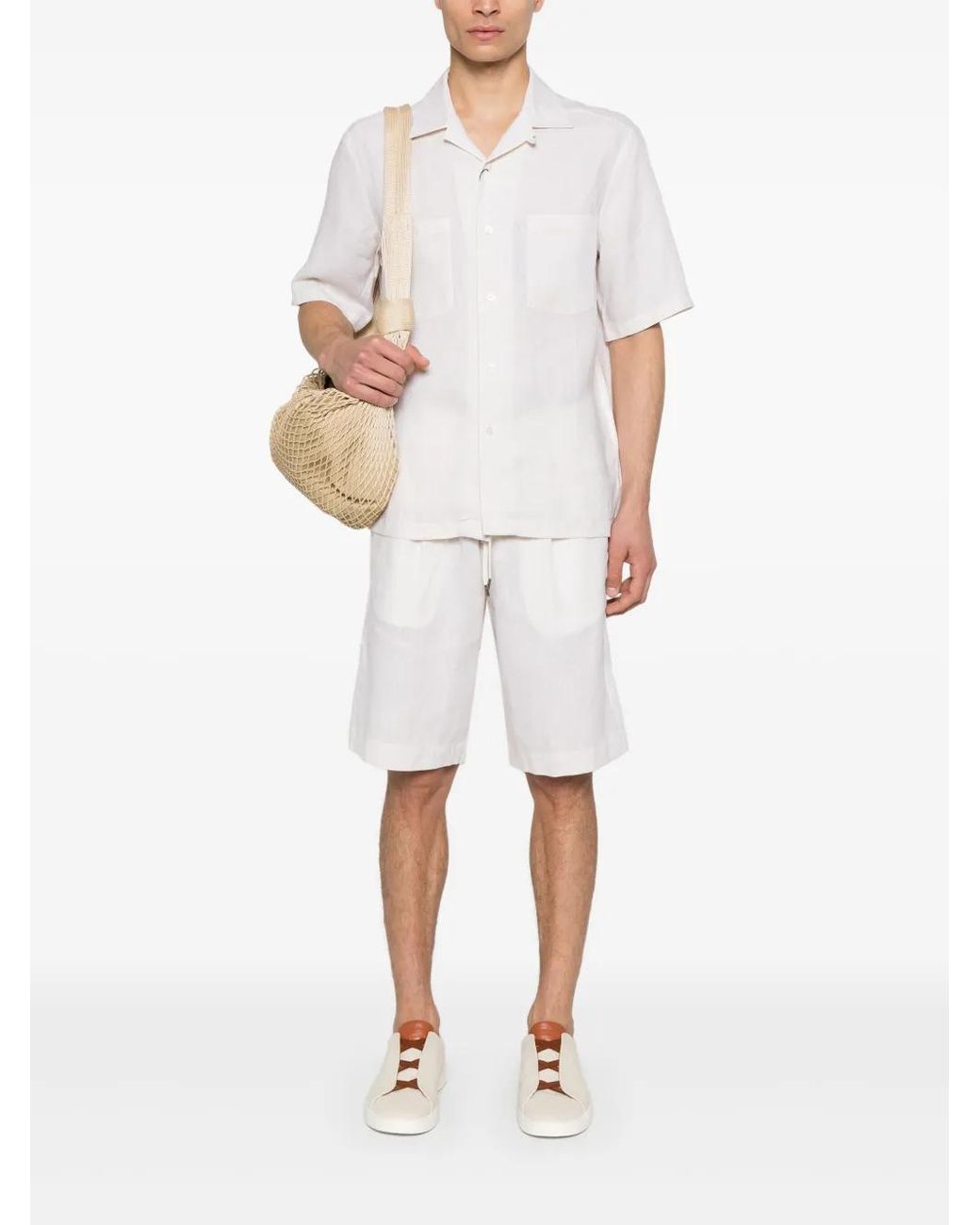 Herno White Linen Shorts for men