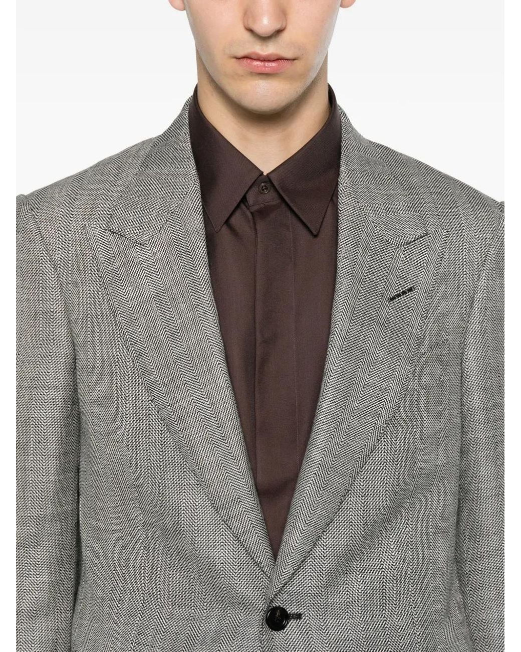 Tom Ford Gray Herringbone-Pattern Peak-Lapels Blazer for men