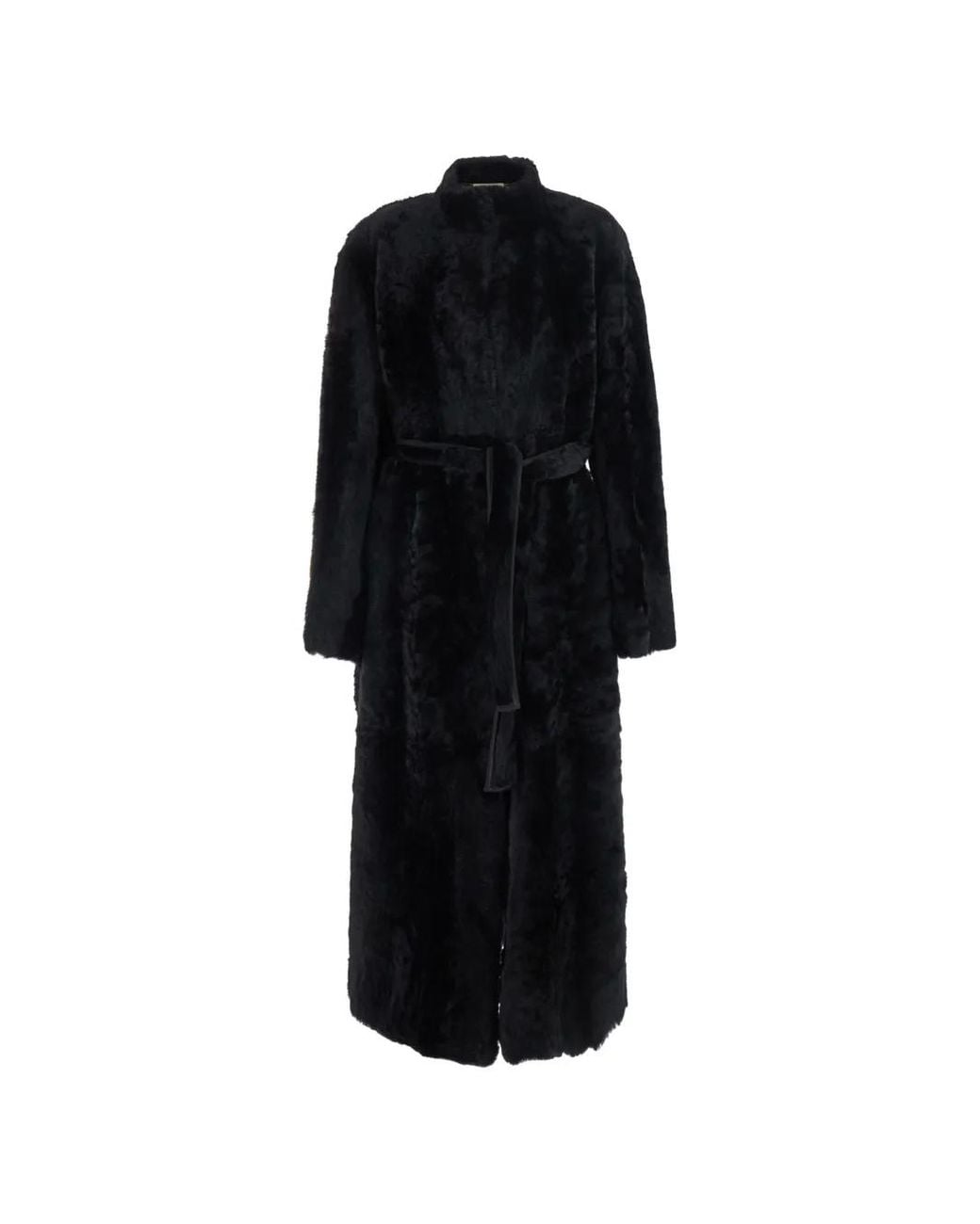 Nour Hammour Black Belted Shearling Robe Coat