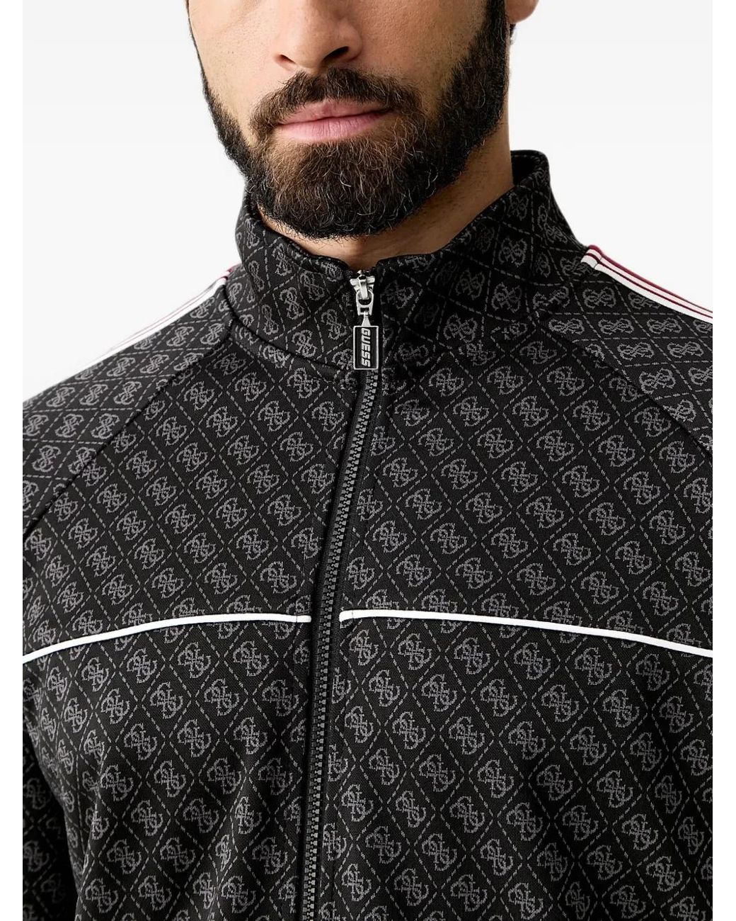 Guess Black Veste Zippée À Motif Monogrammé for men