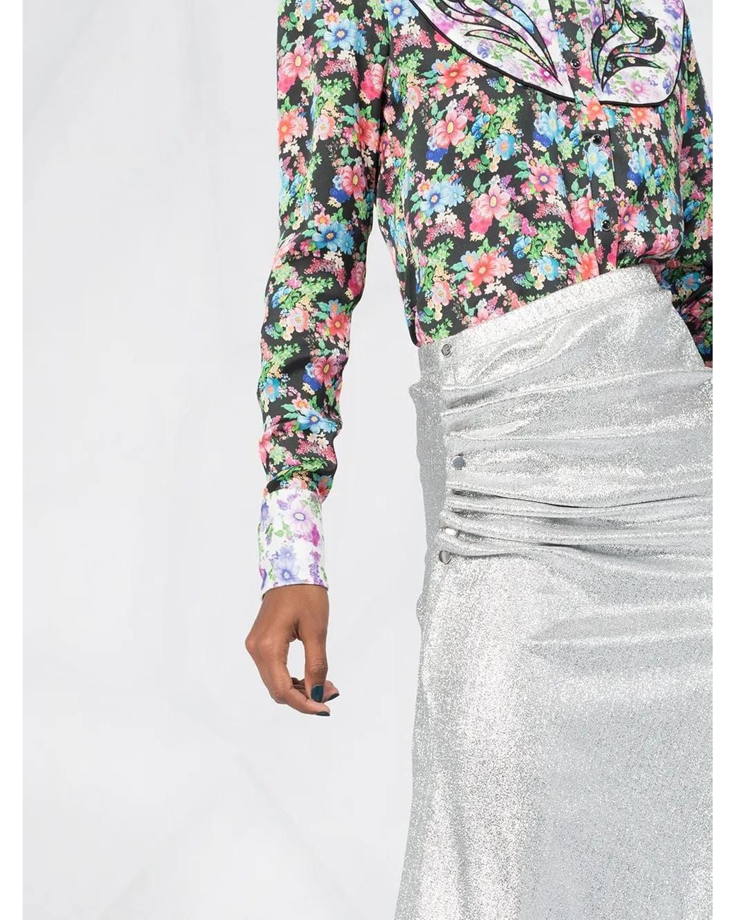Rabanne Ruched Metallic Midi Skirt