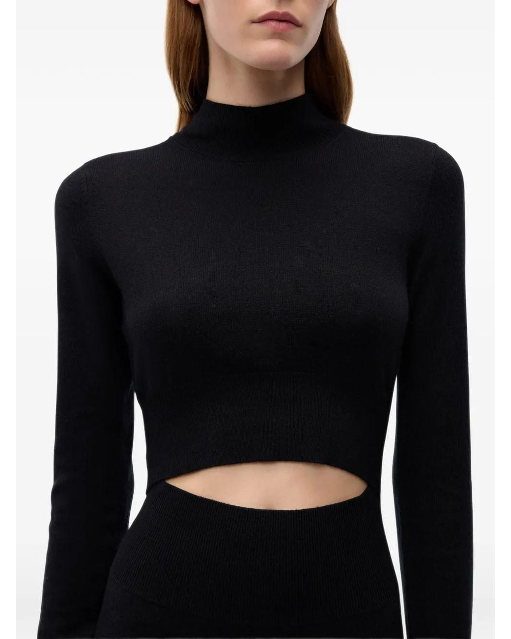 Pinko Black Robe Longue En Laine Mélangée Avec Découpe