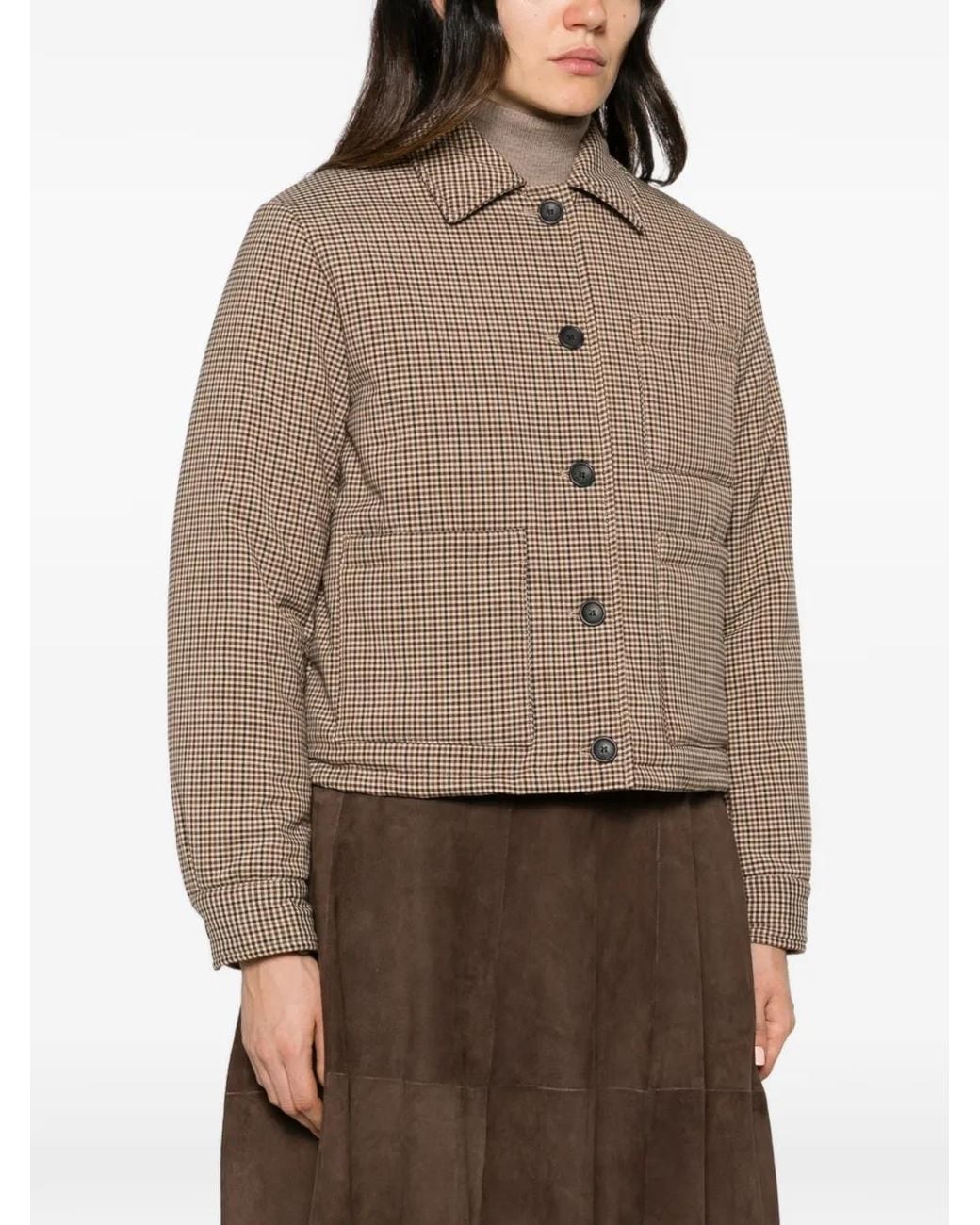 White Sand Brown Check-Pattern Cropped Jacket