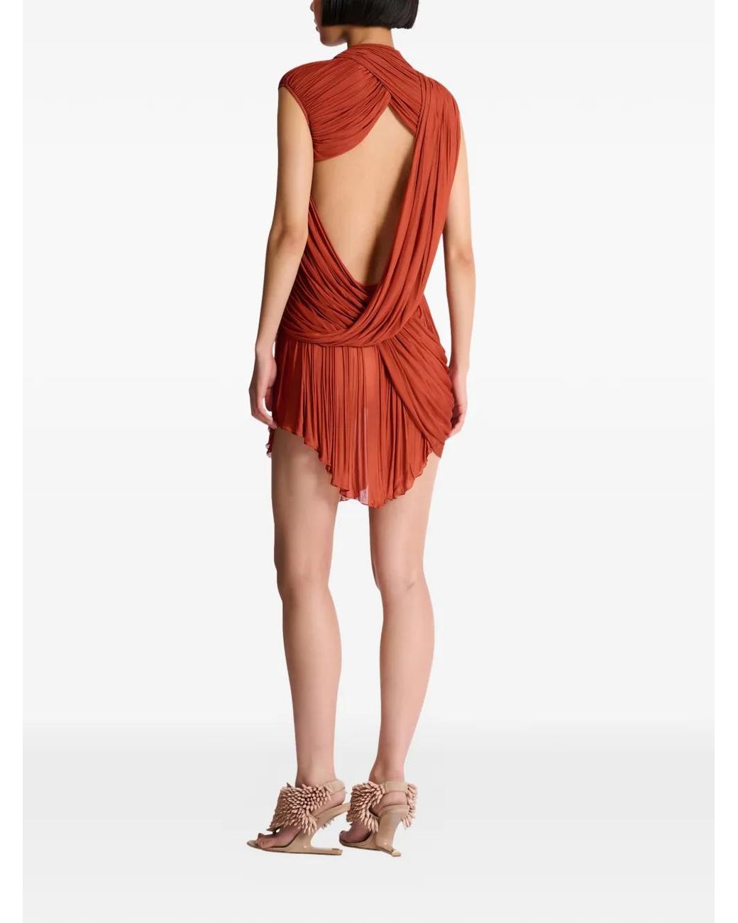 Balmain Red Draped Flowing Dress