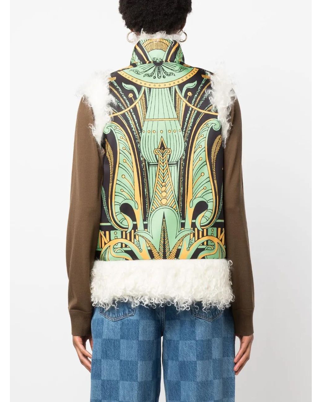 LaDoubleJ Multicolor Faux Fur-Trim Patterned Gilet