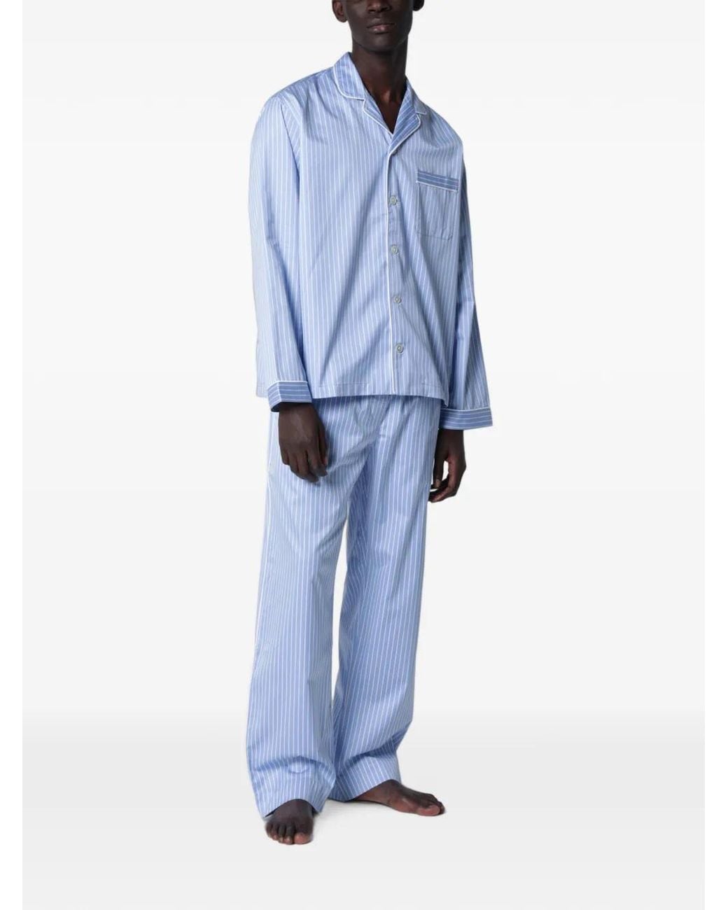 Tekla Blue Striped Cotton Pyjamas for men