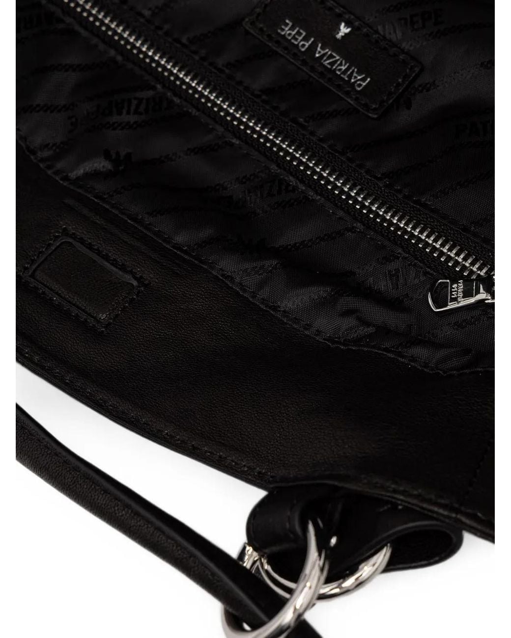 Patrizia Pepe Black Logo-Print Leather Tote Bag
