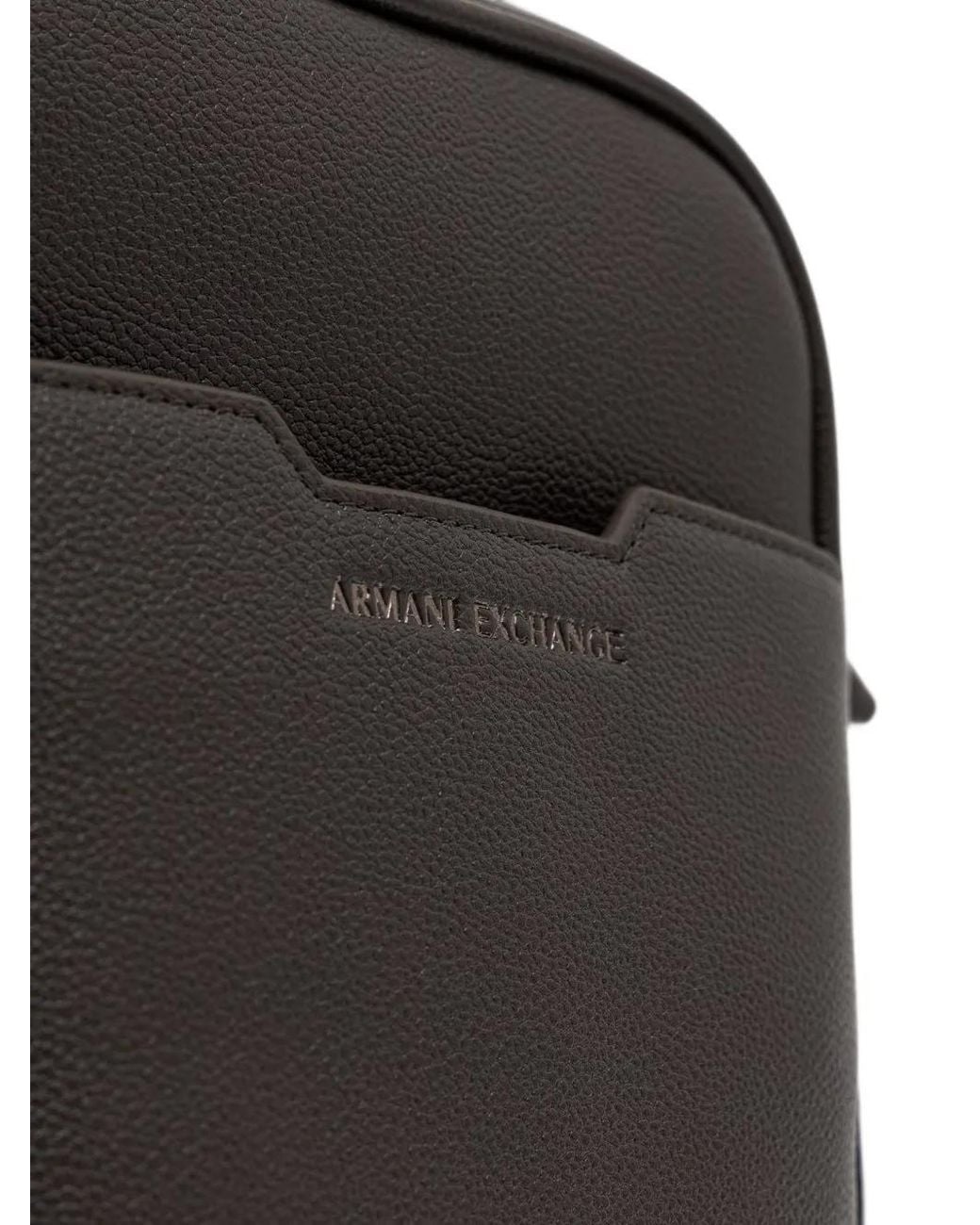 ARMANI EXCHANGE Black Logo-Plaque Pebbled-Effect Messenger Bag for men