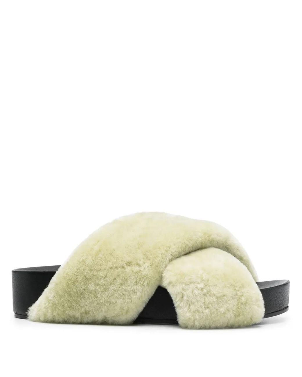Jil Sander Green Shearling Cross-Over Sandals
