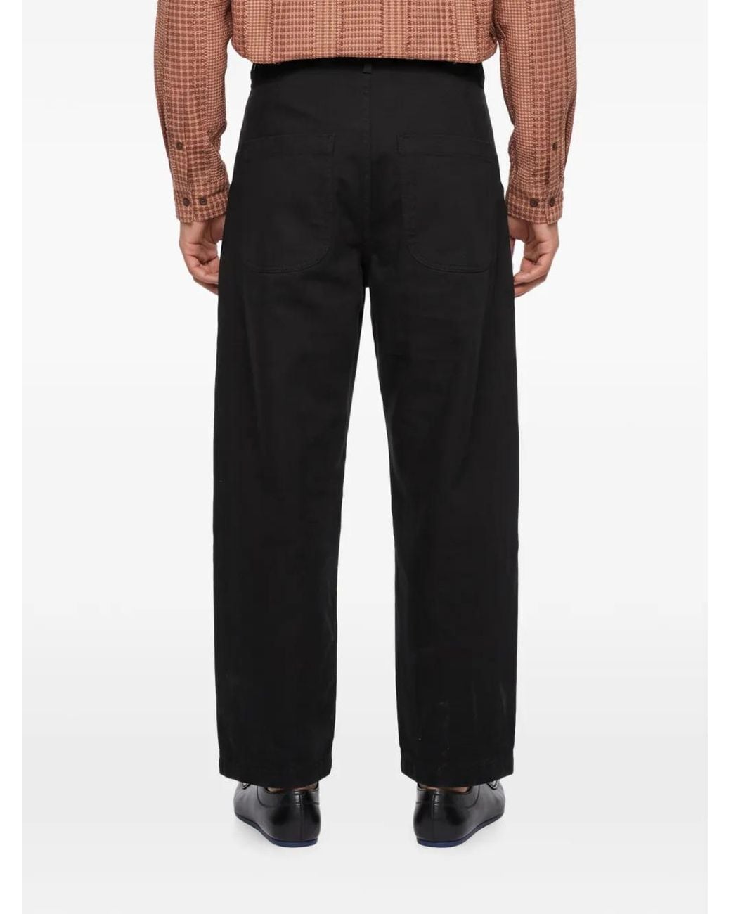 YMC Black Panelled Curved-Leg Trousers for men