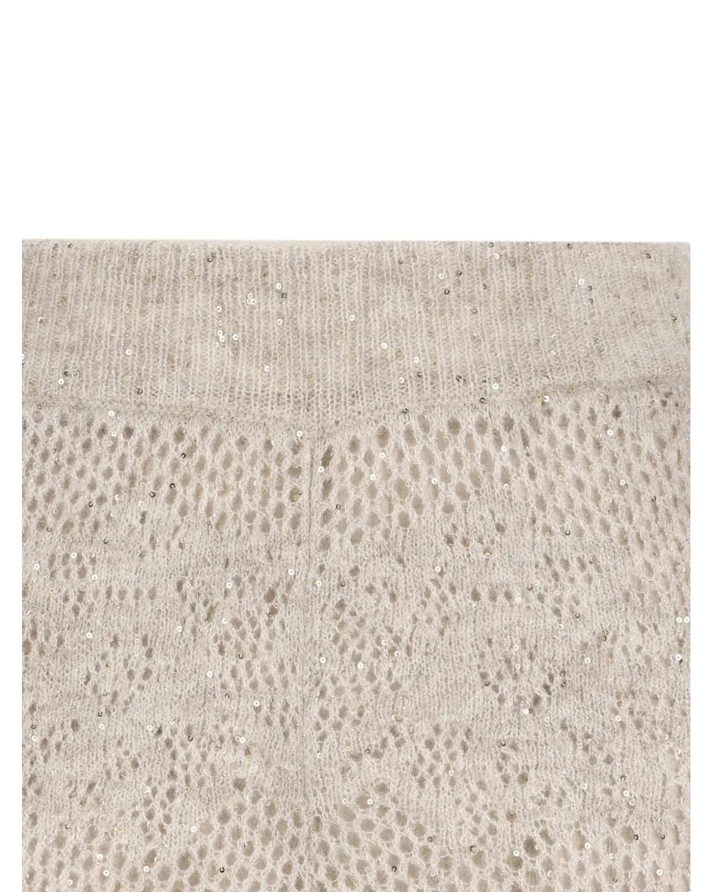 Brunello Cucinelli White Lace-flowers Knit Track Trousers In Sparkling Mohair And Virgin Wool