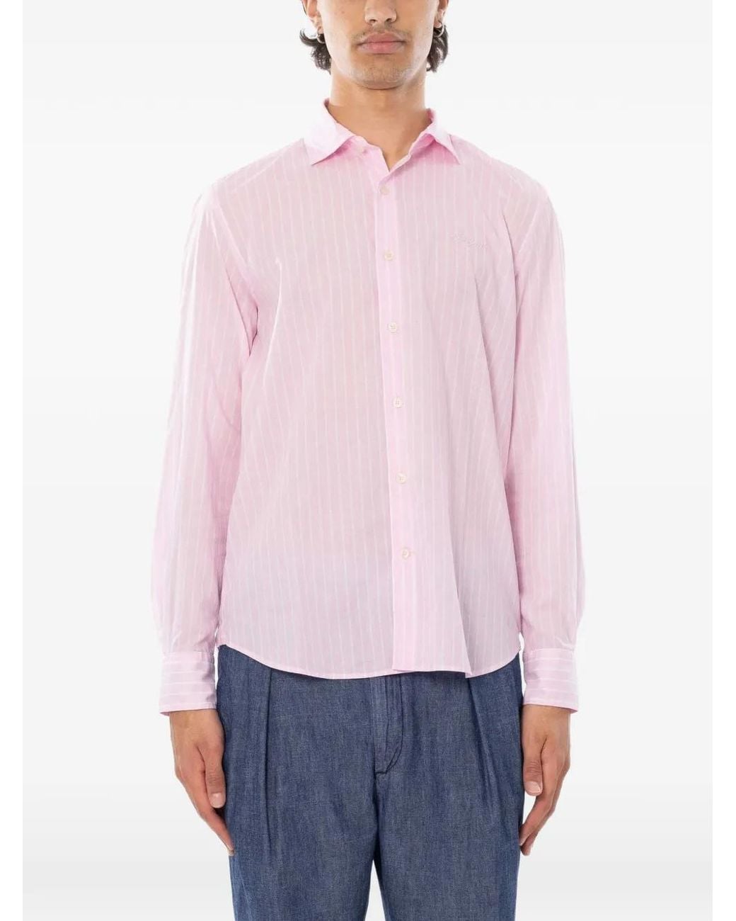 Mc2 Saint Barth Pink Striped Cotton-Voile Shirt for men