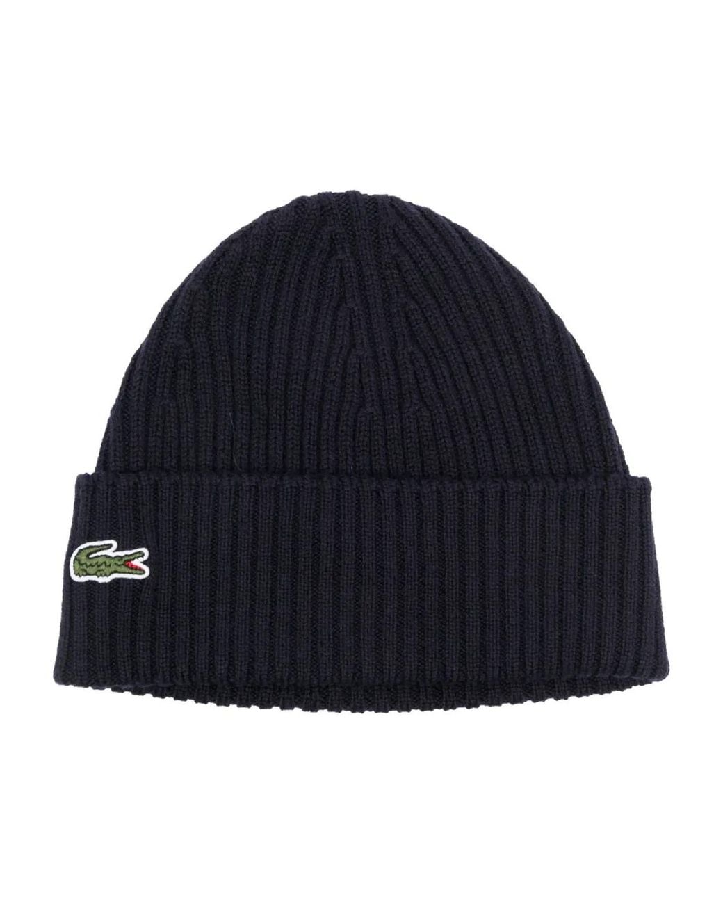 Lacoste Blue Gerippte Beanie Mit Logo-Patch