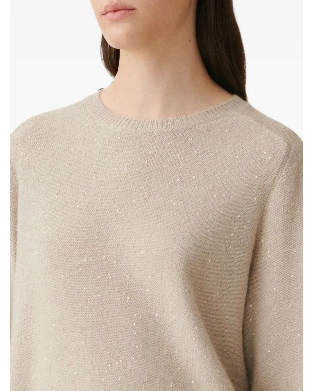 Fabiana Filippi Natural Sequin-Embellished Ribbed-Trim Sweater