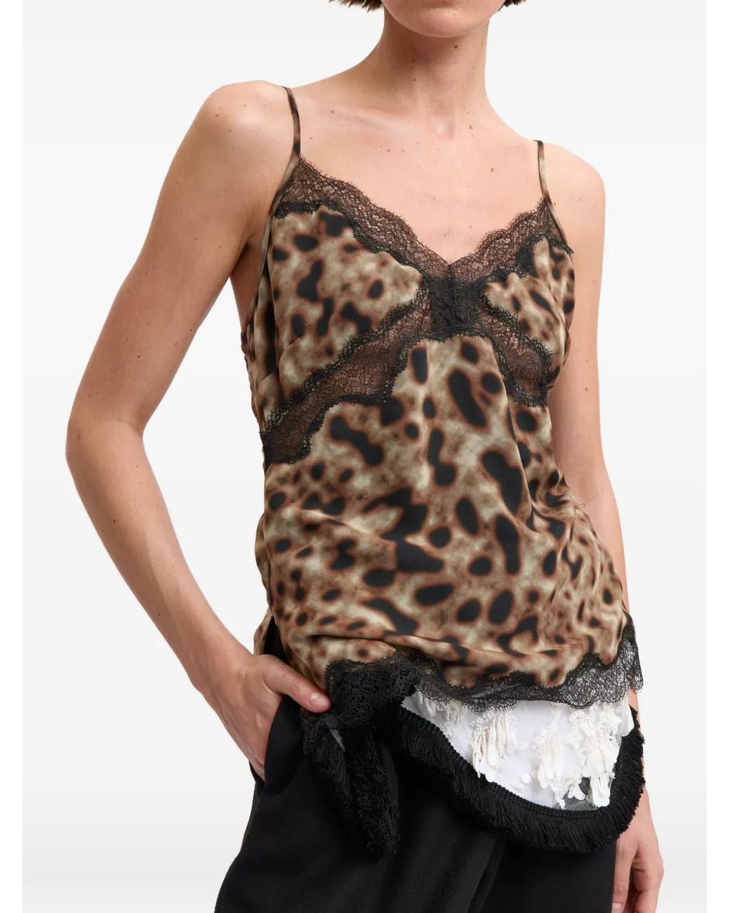 16Arlington Brown Clio Lace-Trim Leopard-Print Top