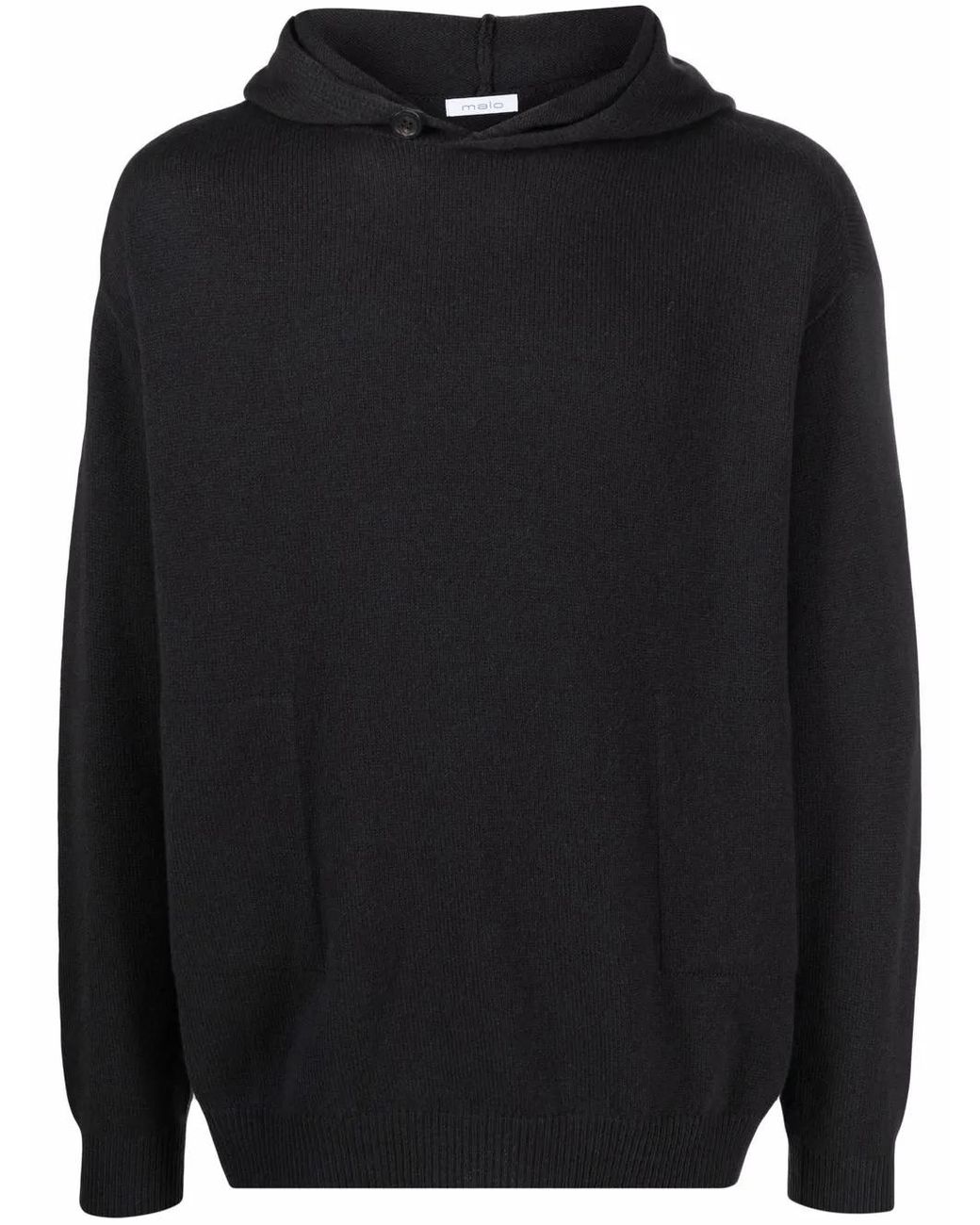 Malo Black Ribbed-Knit Hooded Sweatshirt for men