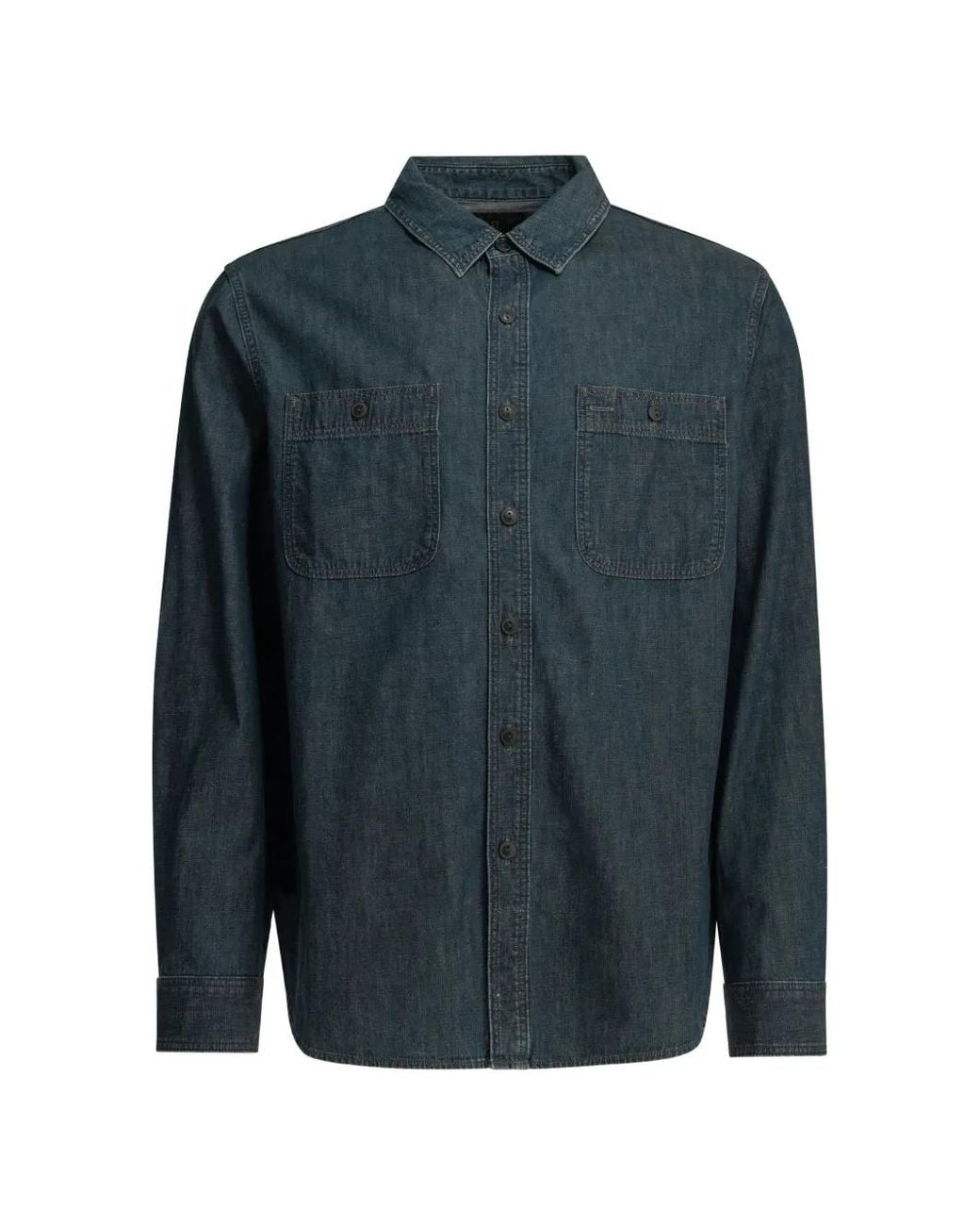 RRL Blue Button-Up Denim Shirt for men