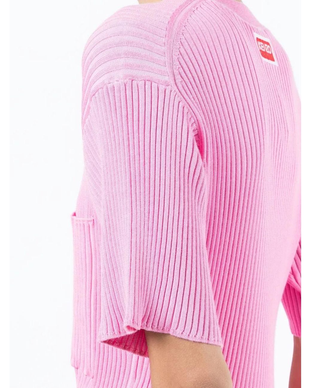 KENZO Pink Logo-Patch Ribbed Short-Sleeve Top