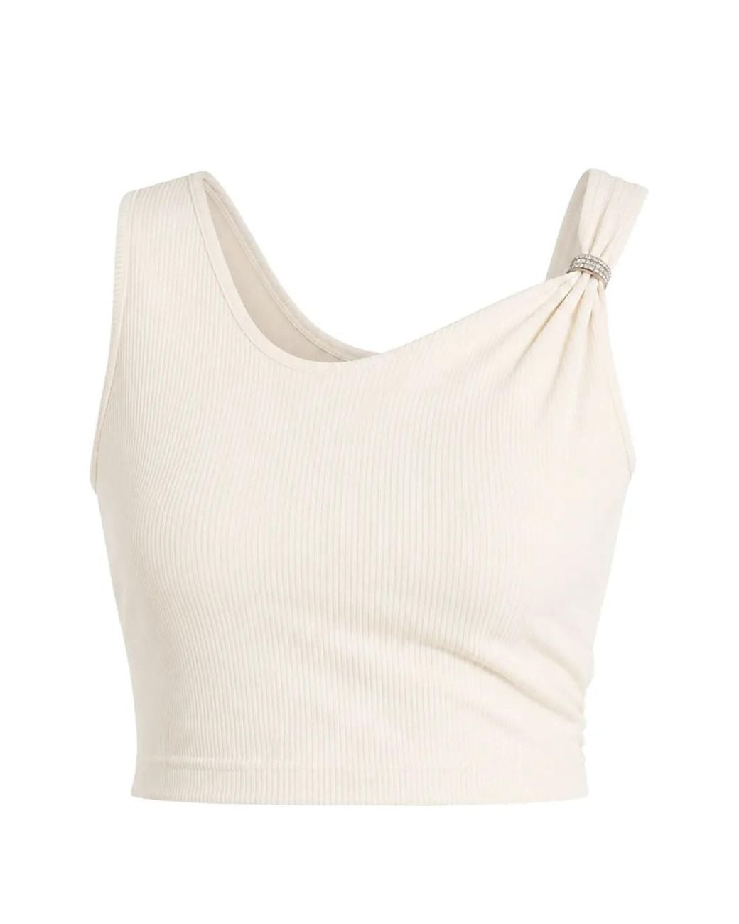Guess White Crystal-Embellished Ribbed Crop Top