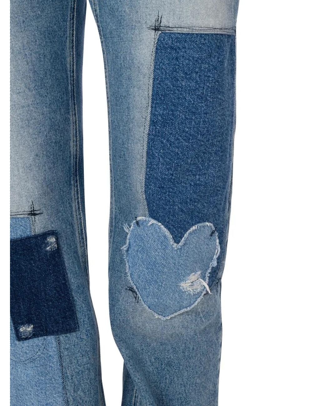 Jeans Dritti Con Design Patchwork di Moschino in Blue