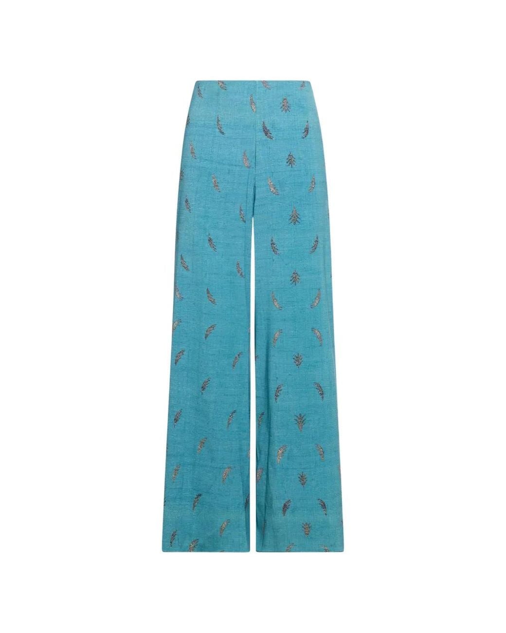 Pierre Louis Mascia Blue Adanastr Leaf-Print Palazzo Pants