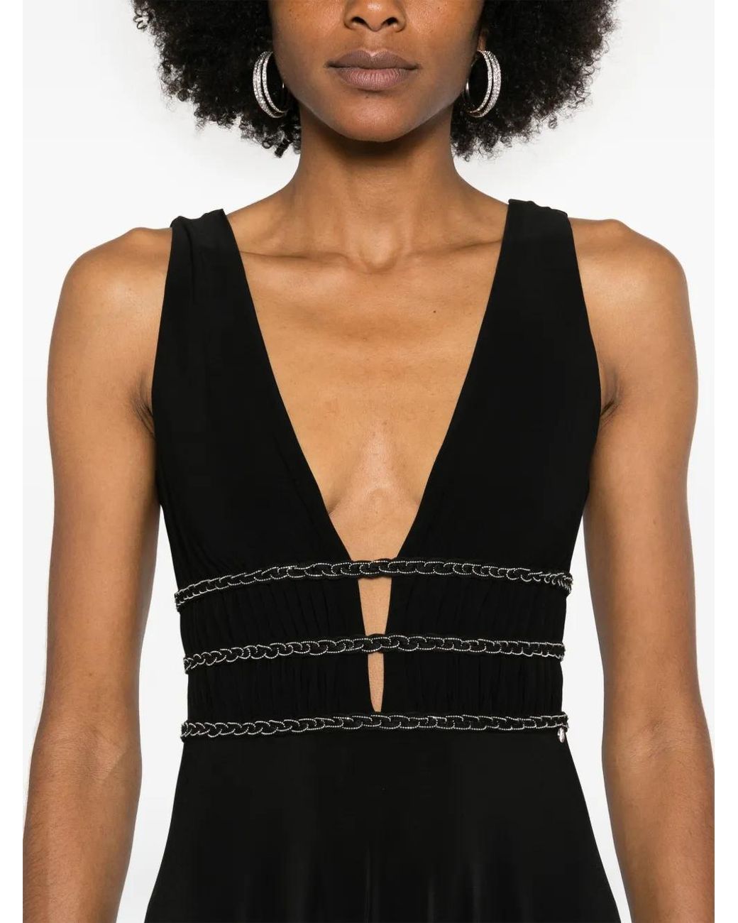 Nissa Black Bead-Embellished Maxi Dress